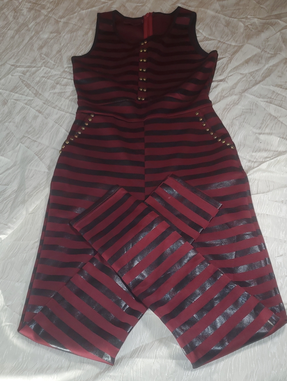 Anna Striped Burgundy and Black Sleeveless Top with Gold Accent